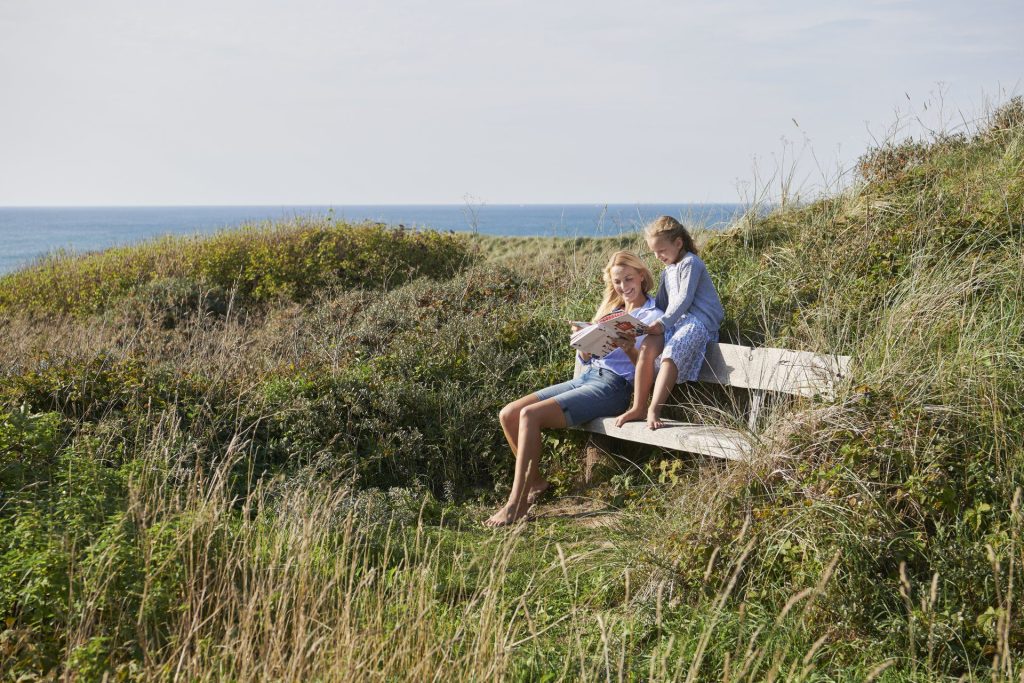 Family at bench